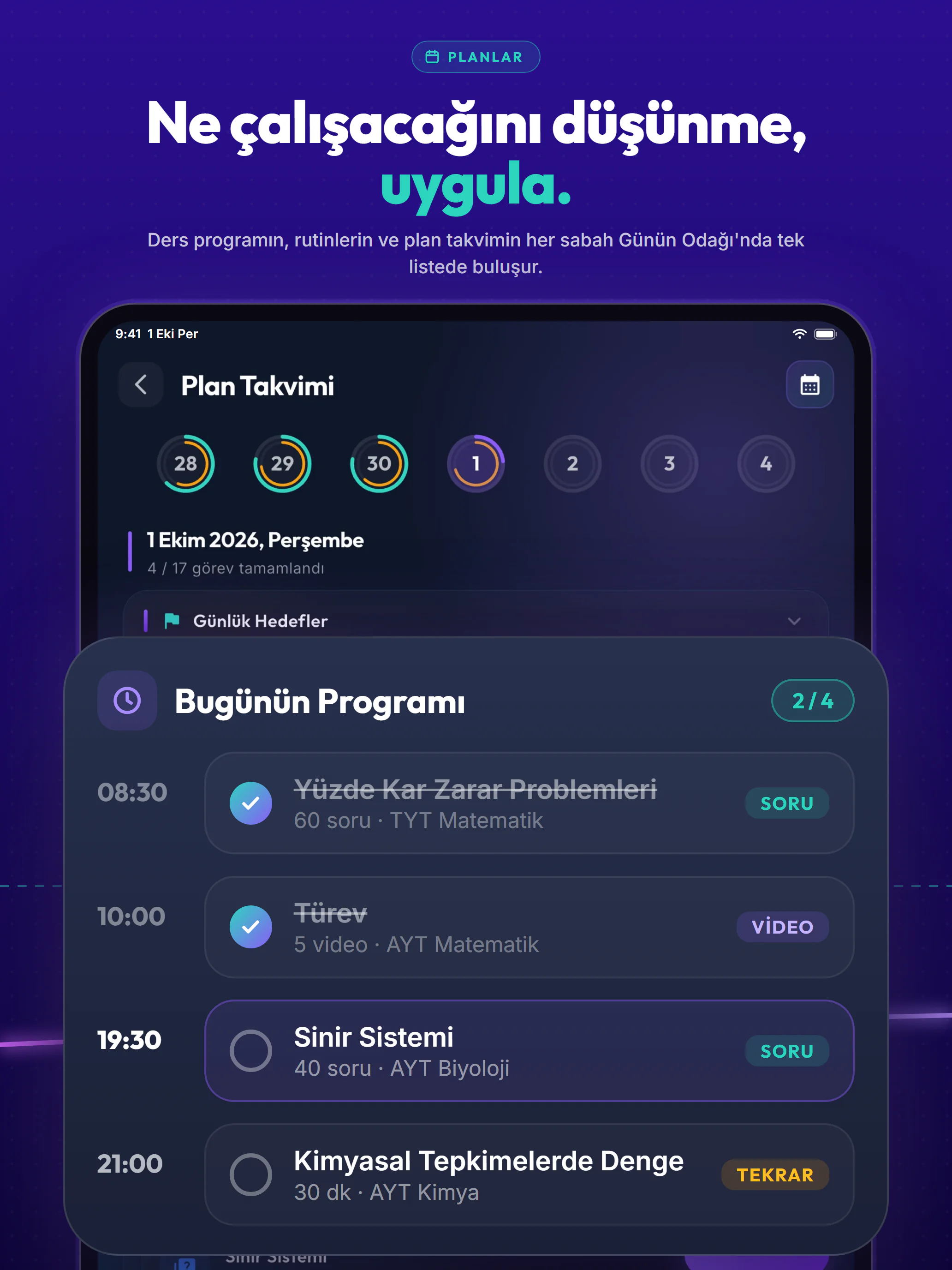 Takip+ YKS mağaza görseli, iPad: Ne çalışacağını düşünme, uygula.