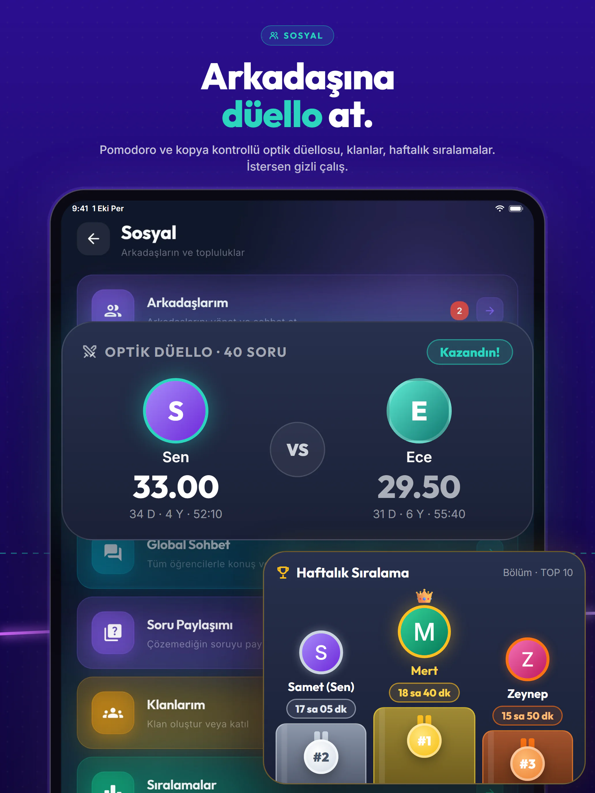 Takip+ YKS mağaza görseli, iPad: Arkadaşına düello at.