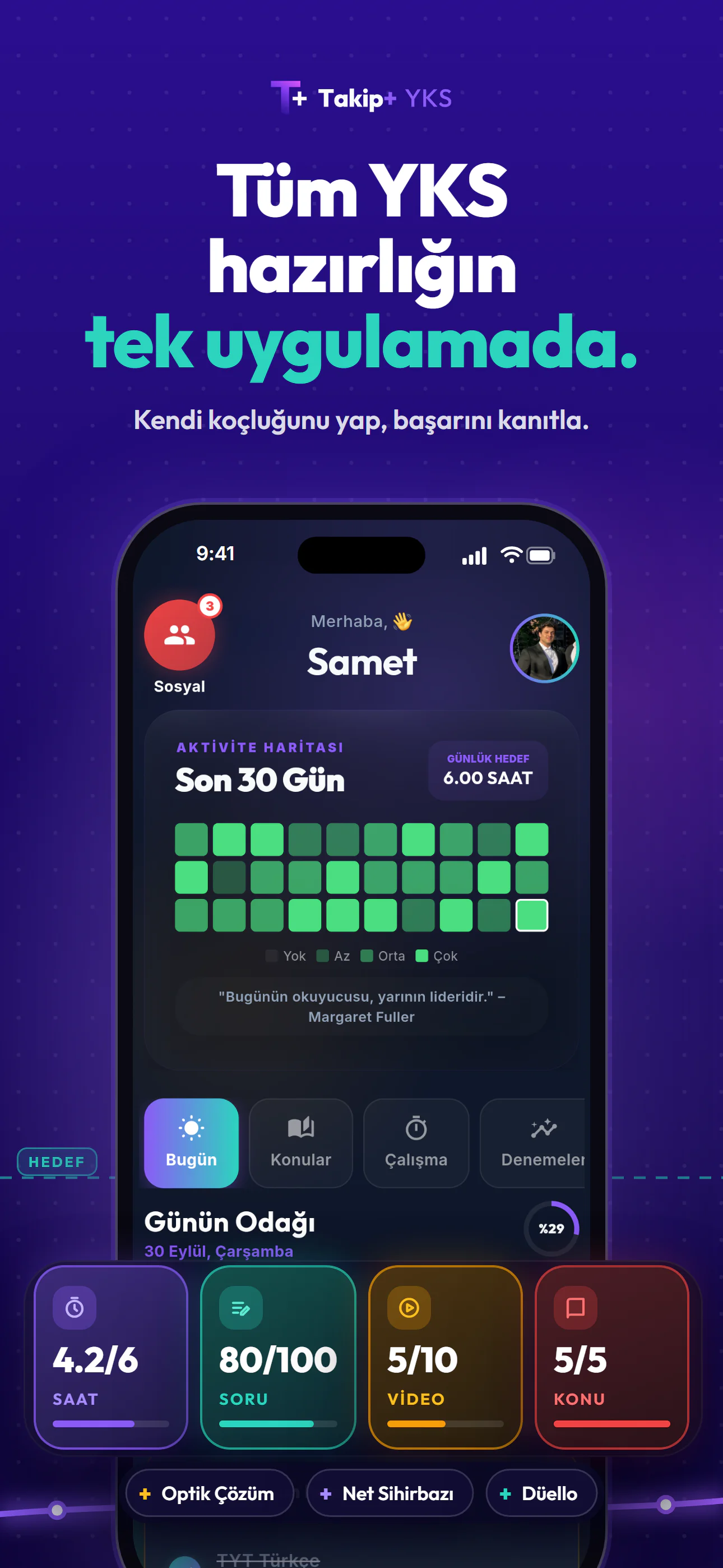 Takip+ YKS mağaza görseli, iPhone: Tüm YKS hazırlığın tek uygulamada.