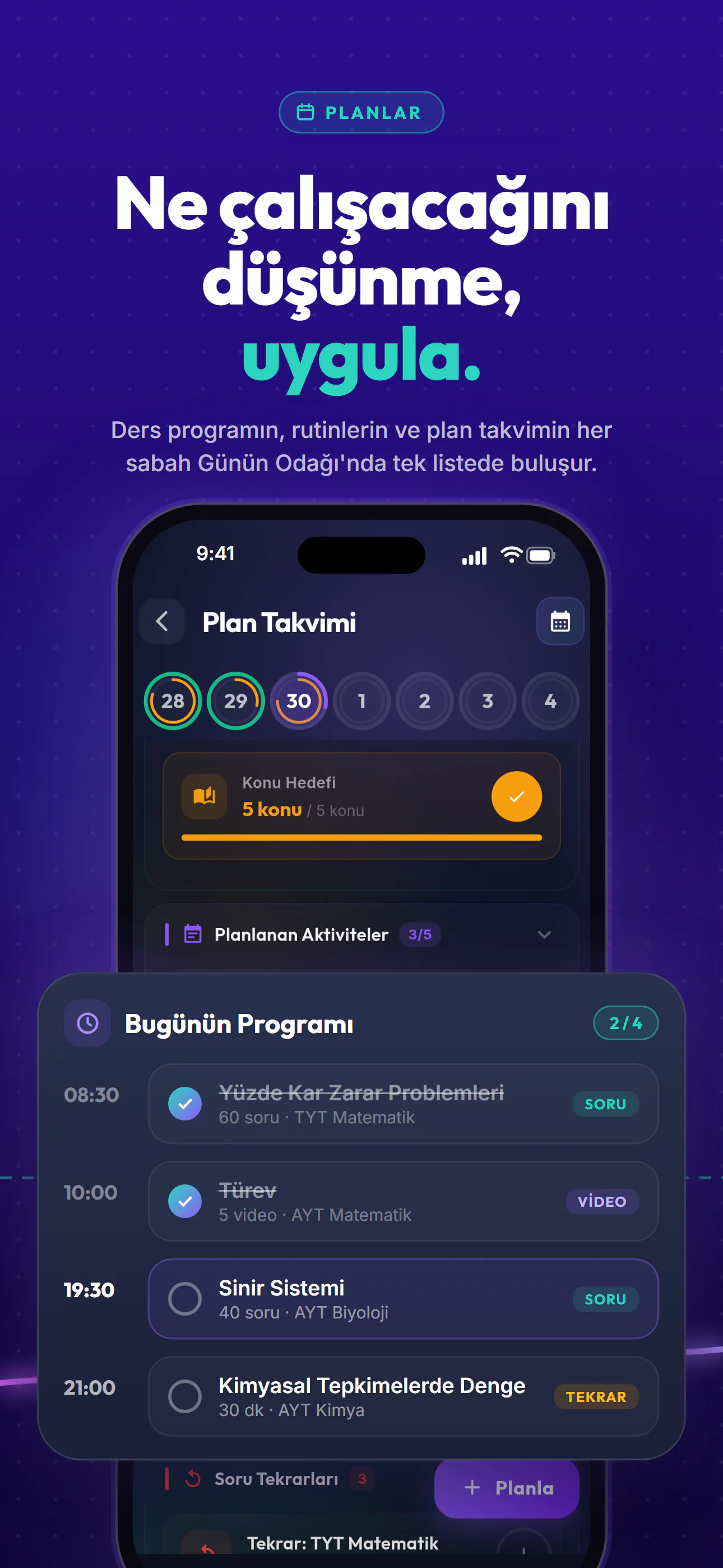 Takip+ YKS mağaza görseli, iPhone: Ne çalışacağını düşünme, uygula.