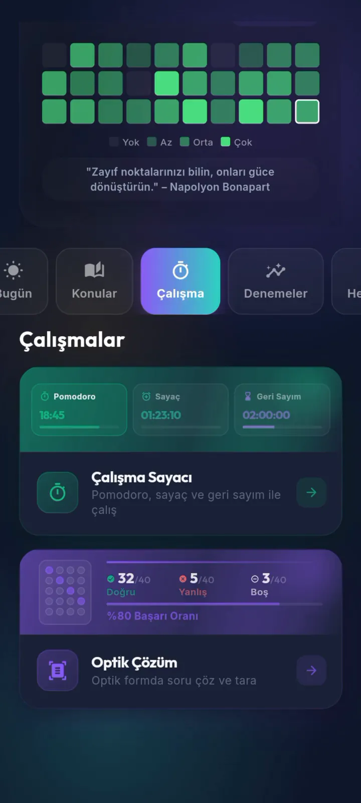 Çalışma sekmesi: Pomodoro sayacını başlatma